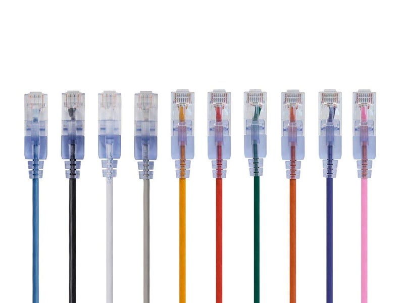 Monoprice SlimRun Cat6A Ethernet Patch Cable - Network Internet Cord - RJ45, Stranded, UTP, Pure Bare Copper Wire, 30AWG, 10 Feet, 10-color, 10-Pack - Image 1